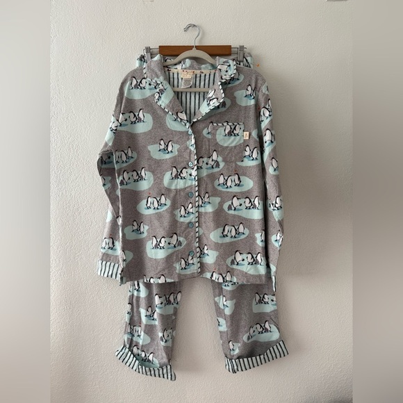 Munki Munki Fleece Pajama Set Penguin Print Bamboo Cotton Blend Size Small - Picture 4 of 16